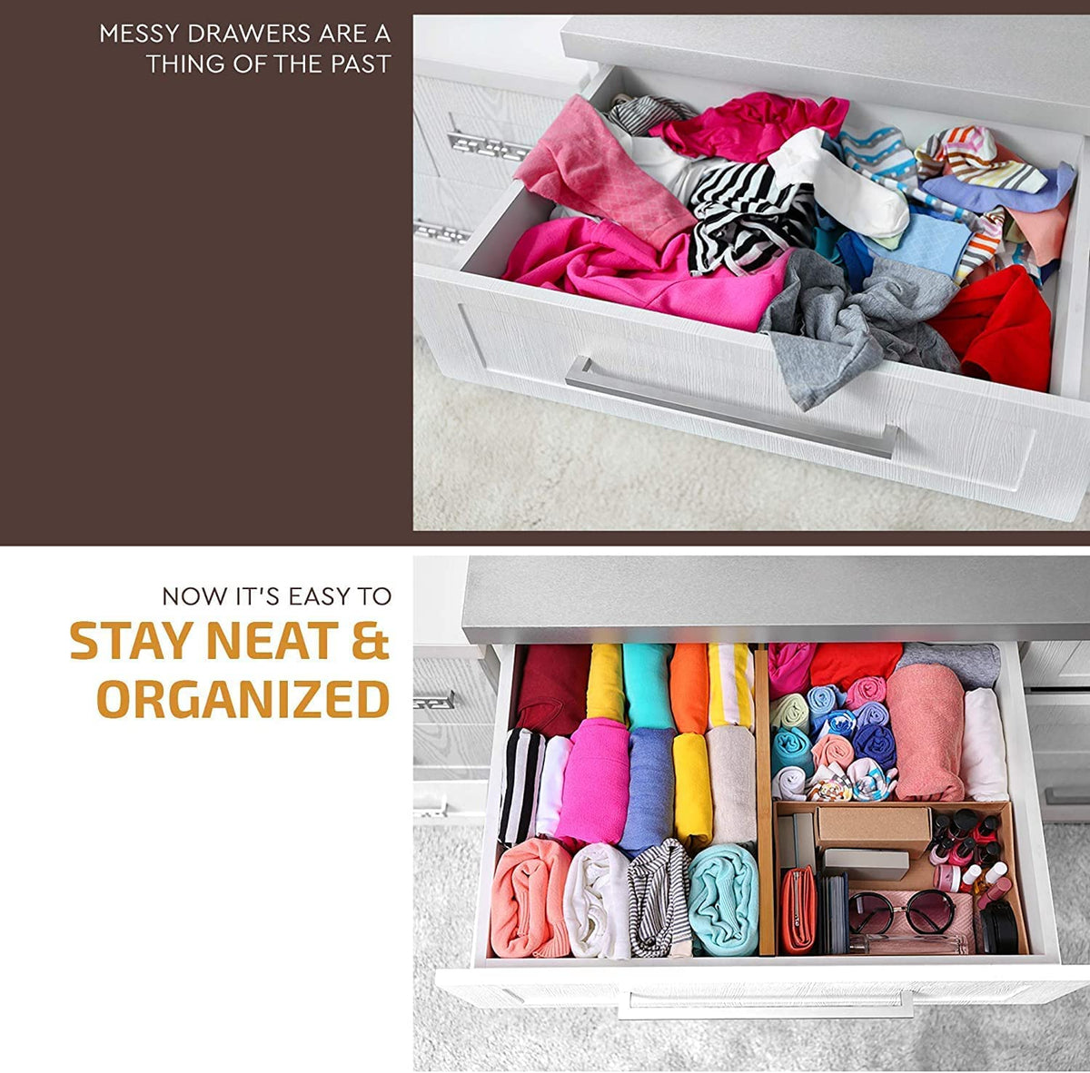 Maximize Your Space with 6-Pack Adjustable Drawer Dividers - Perfect Organizer for Dressers (16-22 Inch)