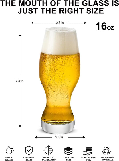 IPA Beer Glasses,Pilsner Beer Glasse,16 oz,Set of 4