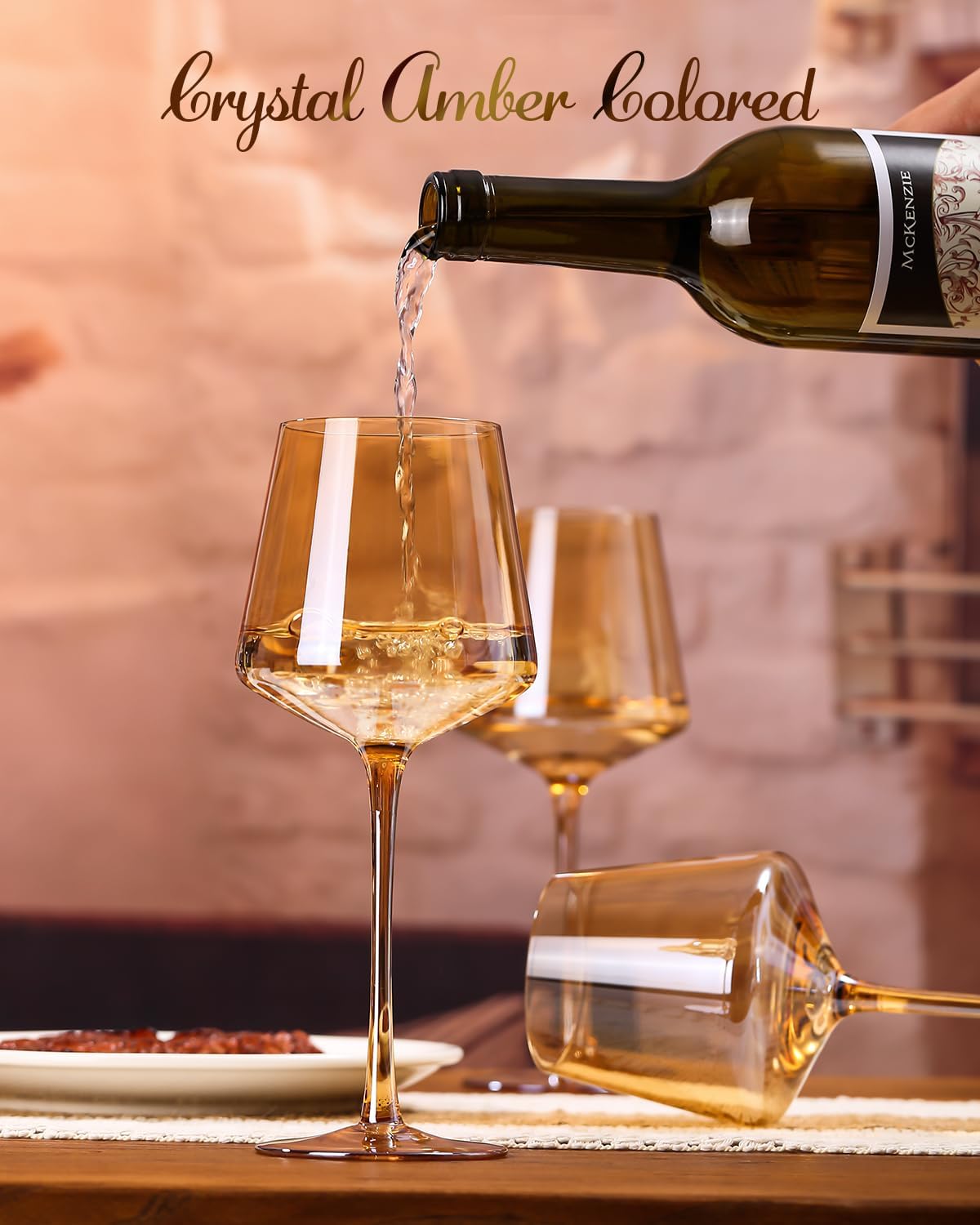 White wine being poured into an amber wine glass