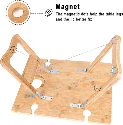 Wooden Portable Picnic Table with Wine Holder