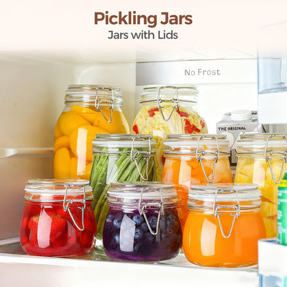 6-Pack 17oz Short Glass Storage Jars with Lids - Airtight Pint-Sized Canning Jars for Jams, Pickling, and Pantry Organization