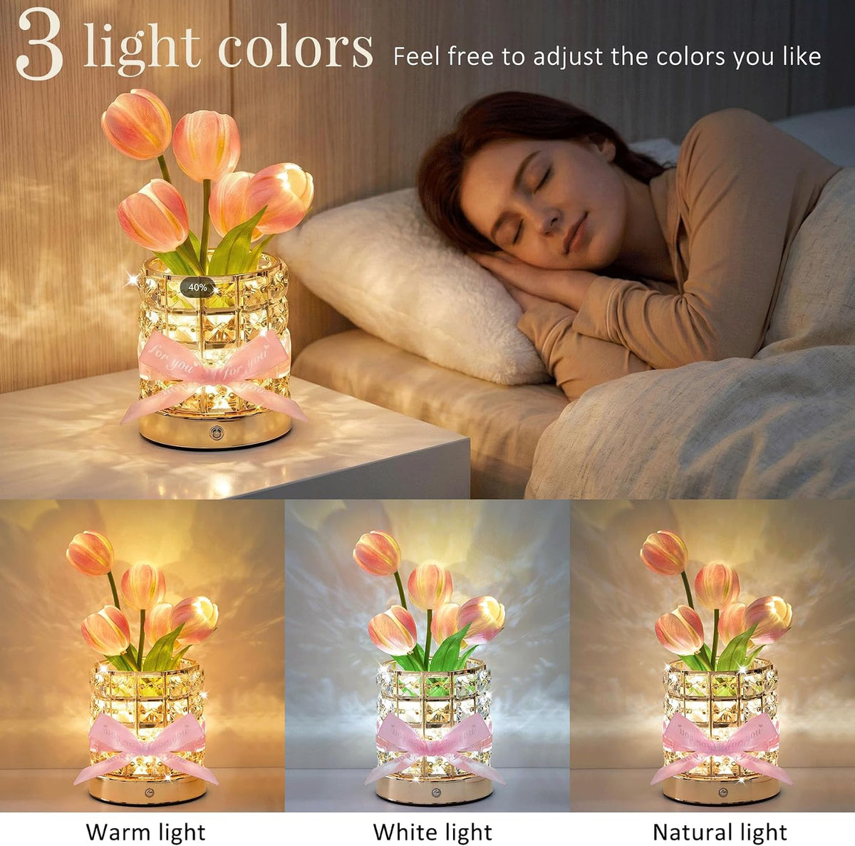 Tulip lamp light tones: warm, white and natural light