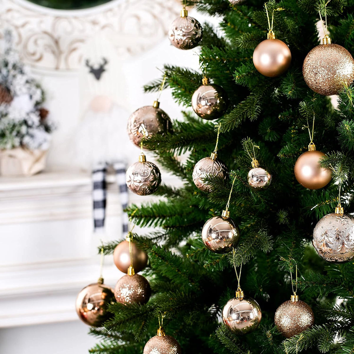 Christmas tree decorated with champagne ornaments