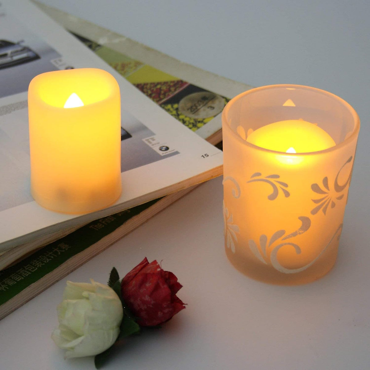 24-Pack White Battery-Operated Flameless LED Votive Candles with Flickering Effect