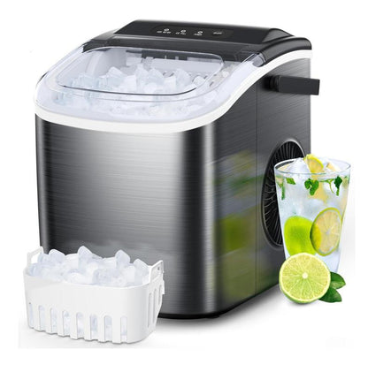 COWSAR Bullet Ice Maker Countertop with Self-Cleaning, Staninless Steel or ABS Plastic, 26.5Lbs/24Hrs, 6 Mins/9 Pcs Bullet Ice, Portable Ice Maker for Kitchen/Home/Office/Party/Rv