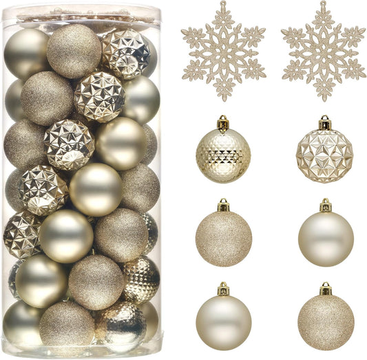 Tube of 50 champagne ornaments with the ball designs and two snowflakes
