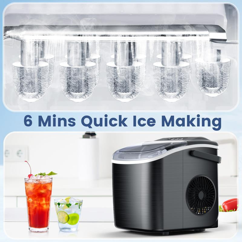 COWSAR Bullet Ice Maker Countertop with Self-Cleaning, Staninless Steel or ABS Plastic, 26.5Lbs/24Hrs, 6 Mins/9 Pcs Bullet Ice, Portable Ice Maker for Kitchen/Home/Office/Party/Rv