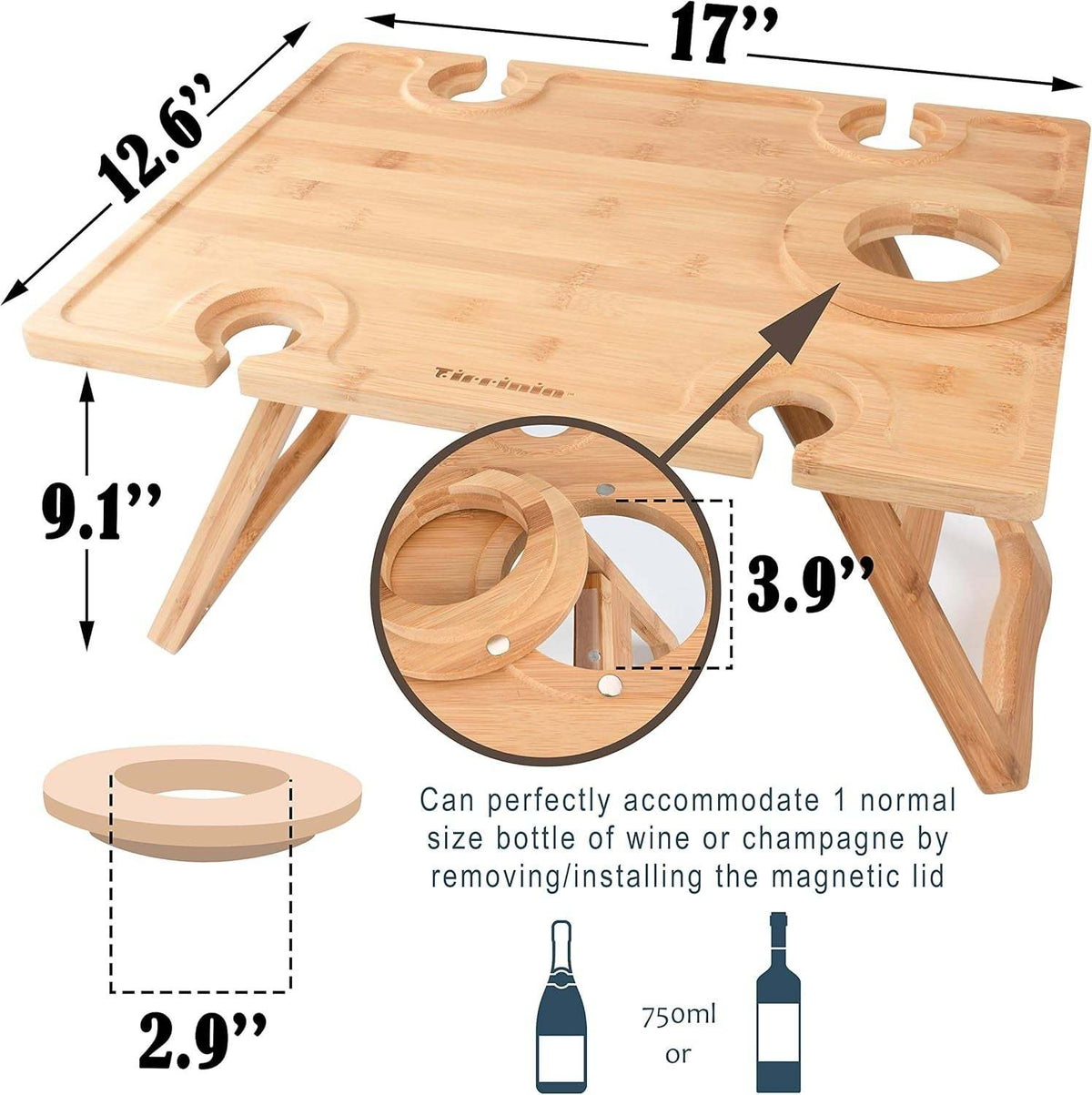 Wooden Portable Picnic Table with Wine Holder