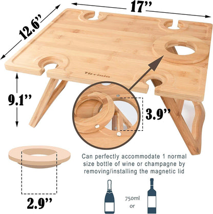 Wooden Portable Picnic Table with Wine Holder