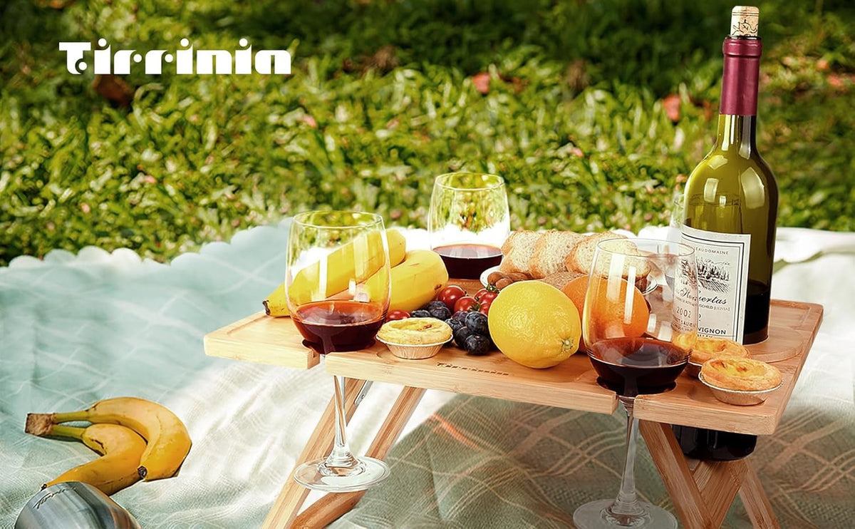 Wooden Portable Picnic Table with Wine Holder