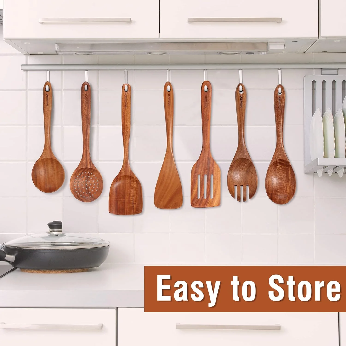 9-Piece Teak Wooden Kitchen Utensil Set with Holder