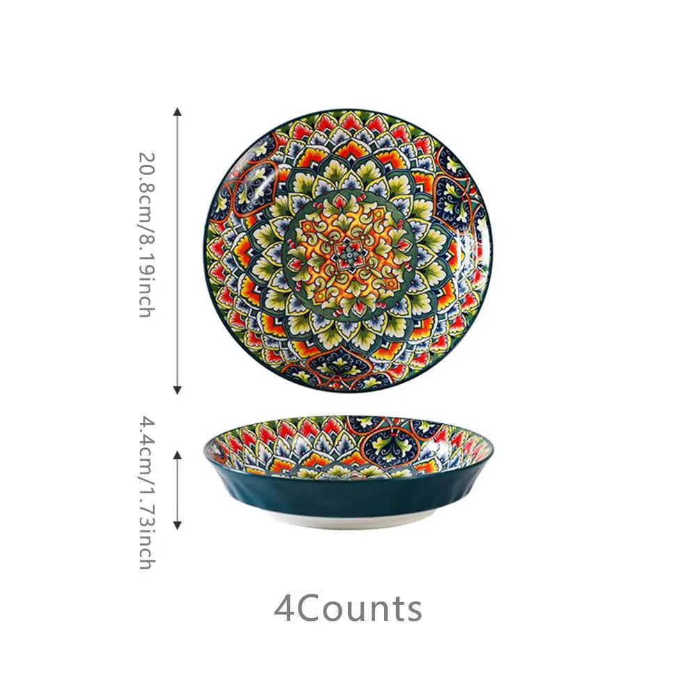 Creative Bohemian Ethnic Style Ceramic Dishes Set, Vintage Hand-Painted Dinnerware, High-Temperature Resistant Bowls & Plates, Home Decor Gift