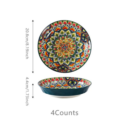 Creative Bohemian Ethnic Style Ceramic Dishes Set, Vintage Hand-Painted Dinnerware, High-Temperature Resistant Bowls & Plates, Home Decor Gift