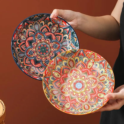 Creative Bohemian Ethnic Style Ceramic Dishes Set, Vintage Hand-Painted Dinnerware, High-Temperature Resistant Bowls & Plates, Home Decor Gift