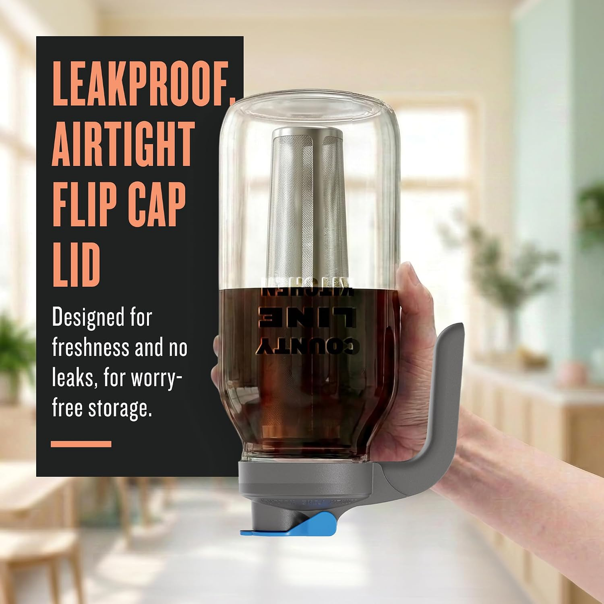 Cold brew jar held upside down with the lid closed