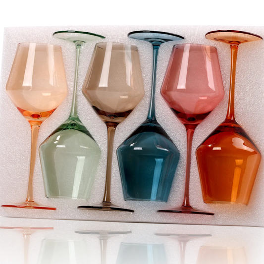 Handblown Colored Wine Glasses Set - 6 Piece Multicolor