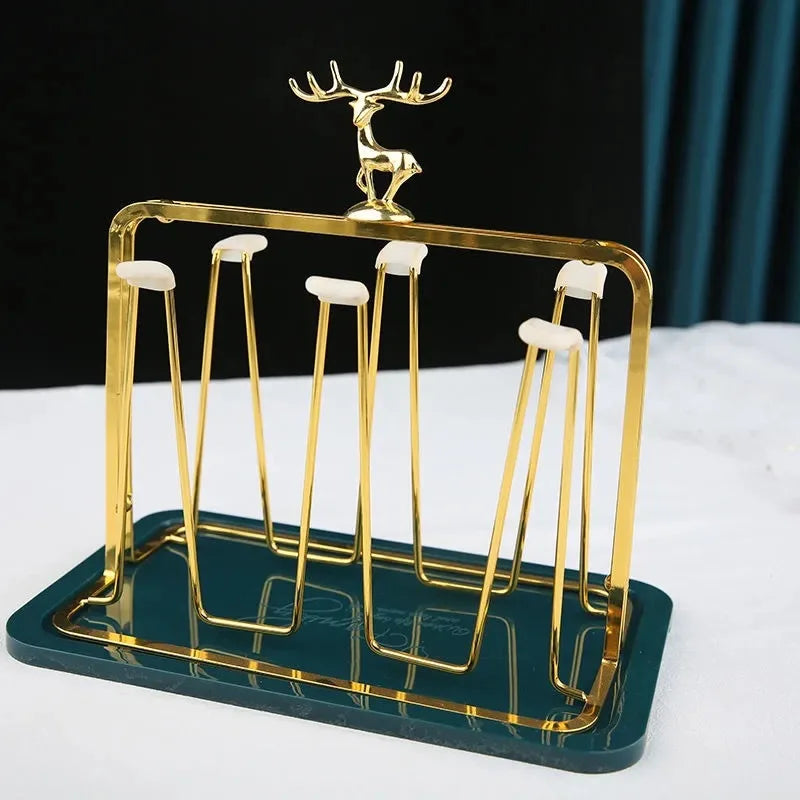 Elegant European Style Metal and Glass Water Cup Rack - Perfect for Stylish Home Organization
