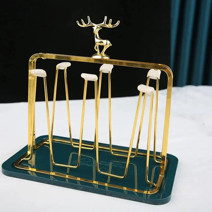 Elegant European Style Metal and Glass Water Cup Rack - Perfect for Stylish Home Organization