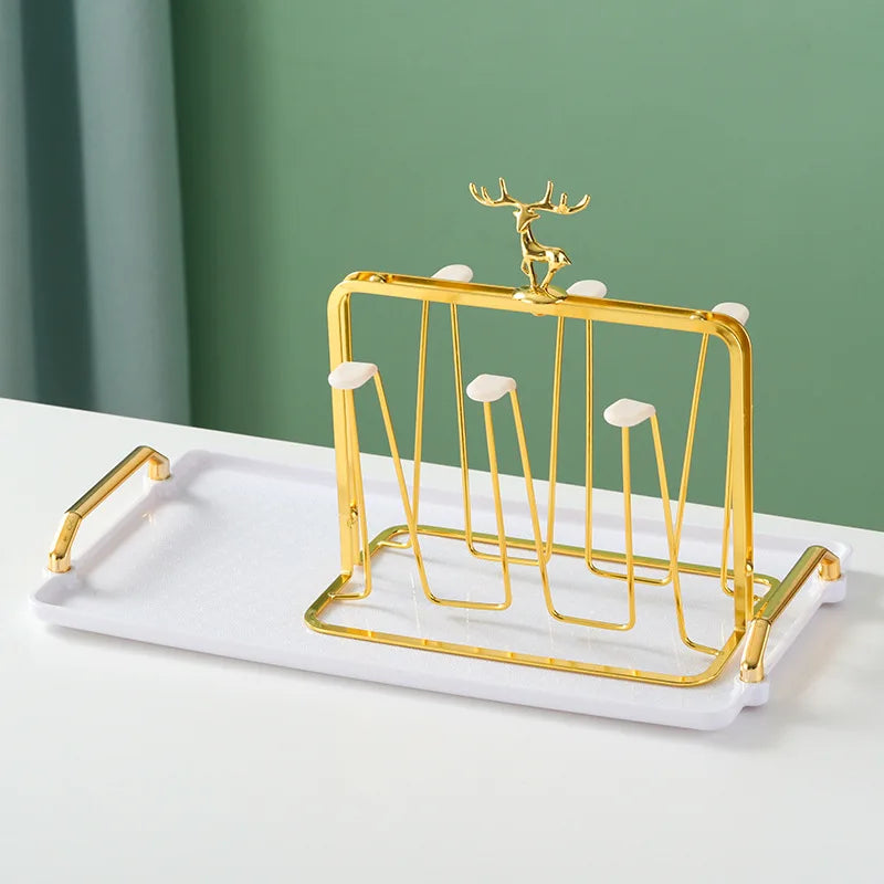 Elegant European Style Metal and Glass Water Cup Rack - Perfect for Stylish Home Organization