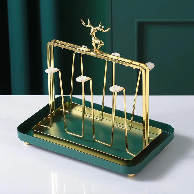 Elegant European Style Metal and Glass Water Cup Rack - Perfect for Stylish Home Organization