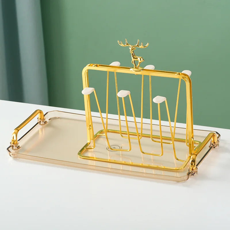 Elegant European Style Metal and Glass Water Cup Rack - Perfect for Stylish Home Organization