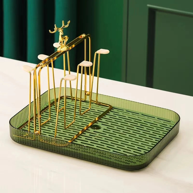 Elegant European Style Metal and Glass Water Cup Rack - Perfect for Stylish Home Organization