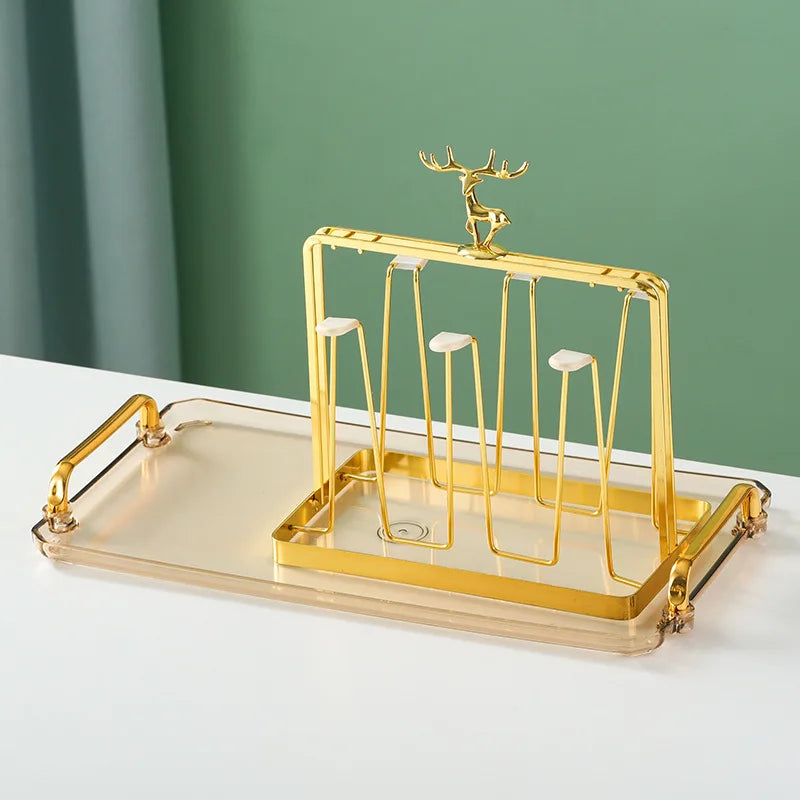 Elegant European Style Metal and Glass Water Cup Rack - Perfect for Stylish Home Organization