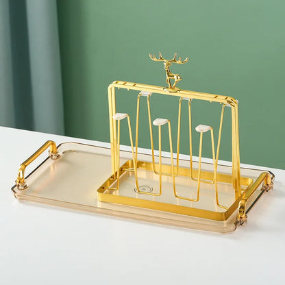 Elegant European Style Metal and Glass Water Cup Rack - Perfect for Stylish Home Organization