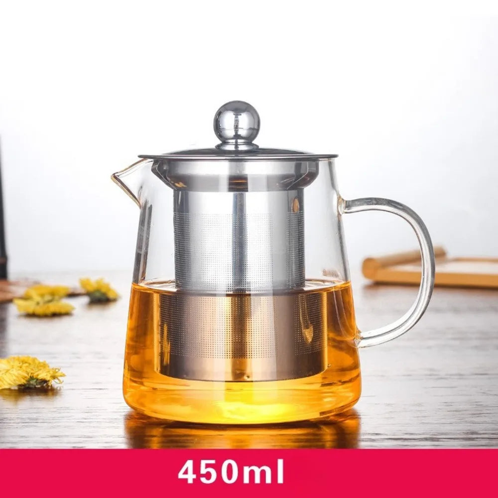 Elegant High-Temperature Resistant Glass Teapot with Removable Stainless Steel Infuser - Perfect for Induction Cooking and Tea Lovers!