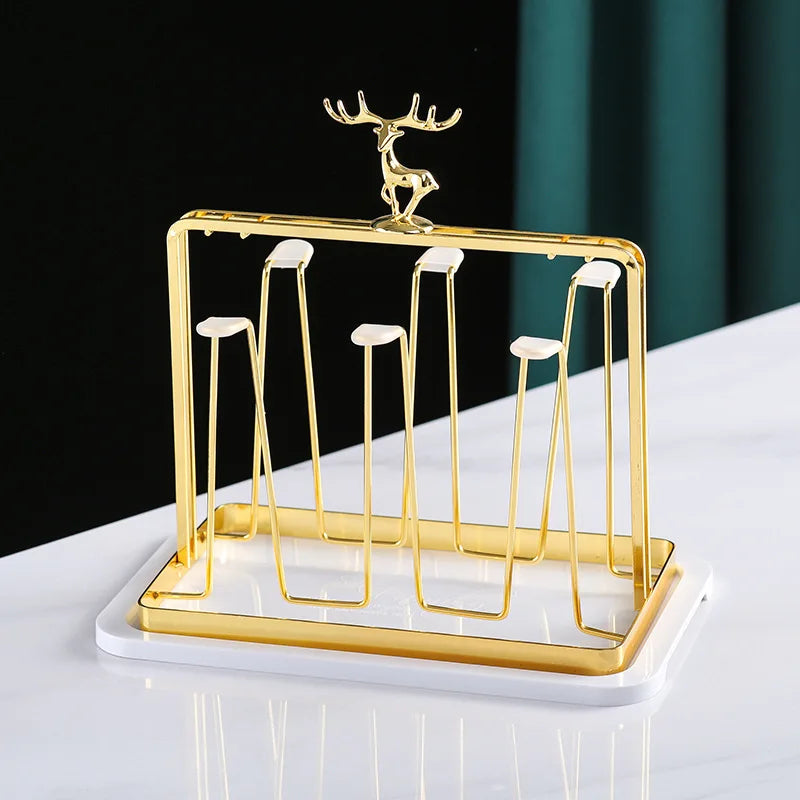 Elegant European Style Metal and Glass Water Cup Rack - Perfect for Stylish Home Organization
