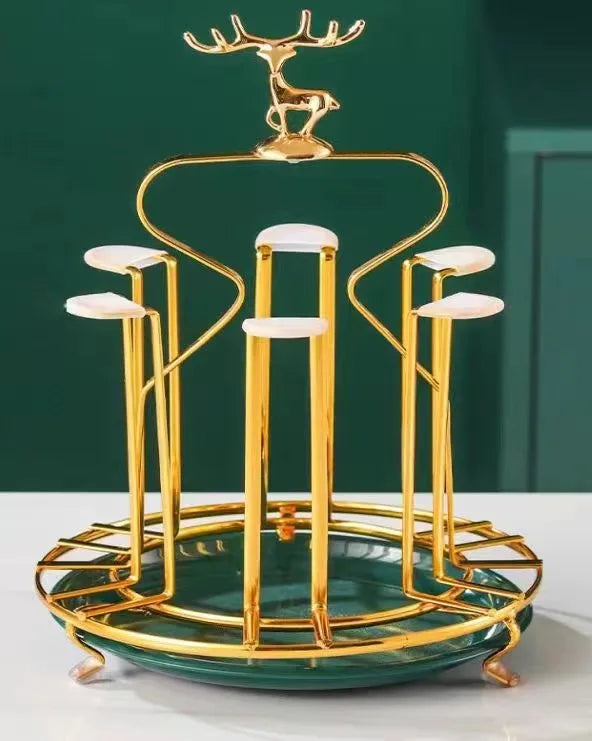 Elegant European Style Metal and Glass Water Cup Rack - Perfect for Stylish Home Organization