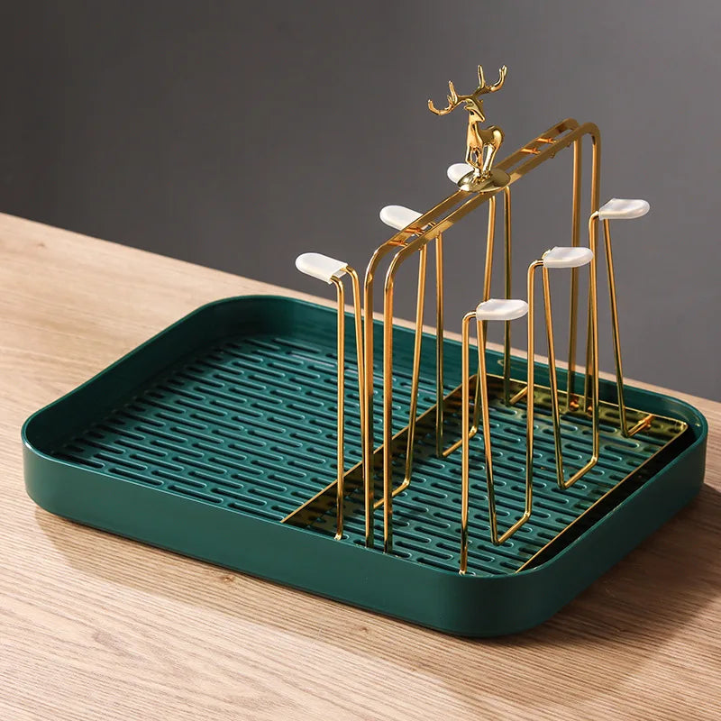 Elegant European Style Metal and Glass Water Cup Rack - Perfect for Stylish Home Organization