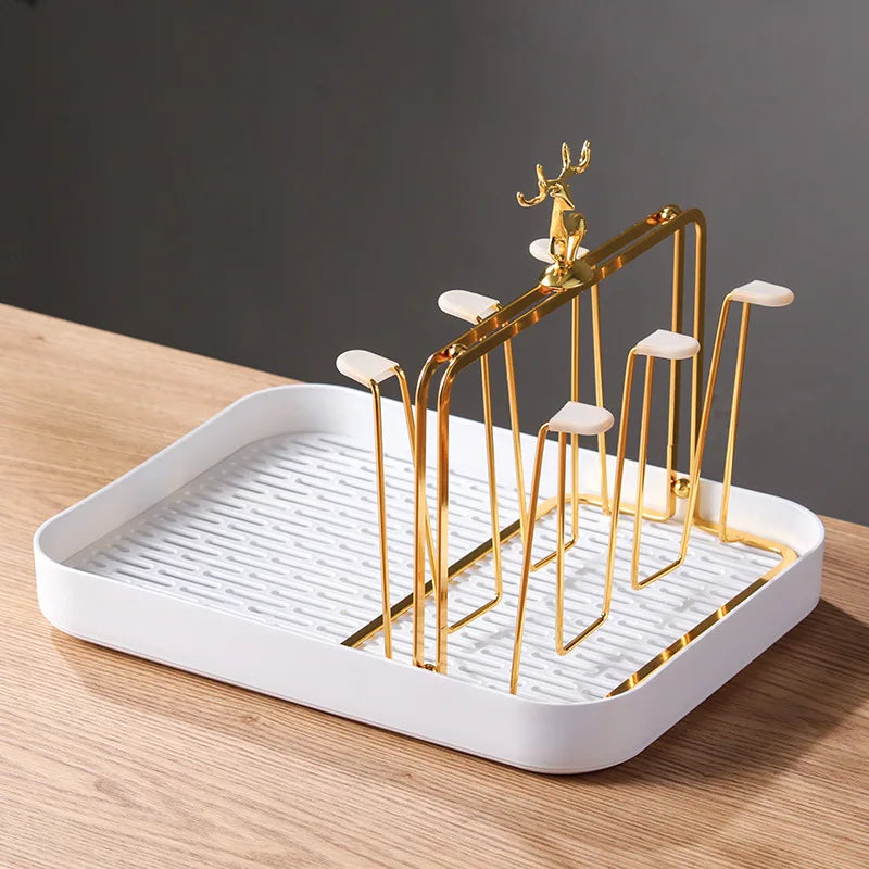 Elegant European Style Metal and Glass Water Cup Rack - Perfect for Stylish Home Organization