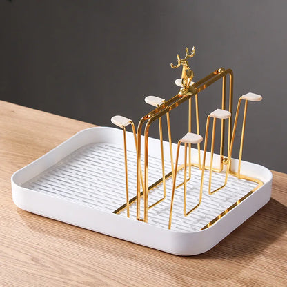 Elegant European Style Metal and Glass Water Cup Rack - Perfect for Stylish Home Organization