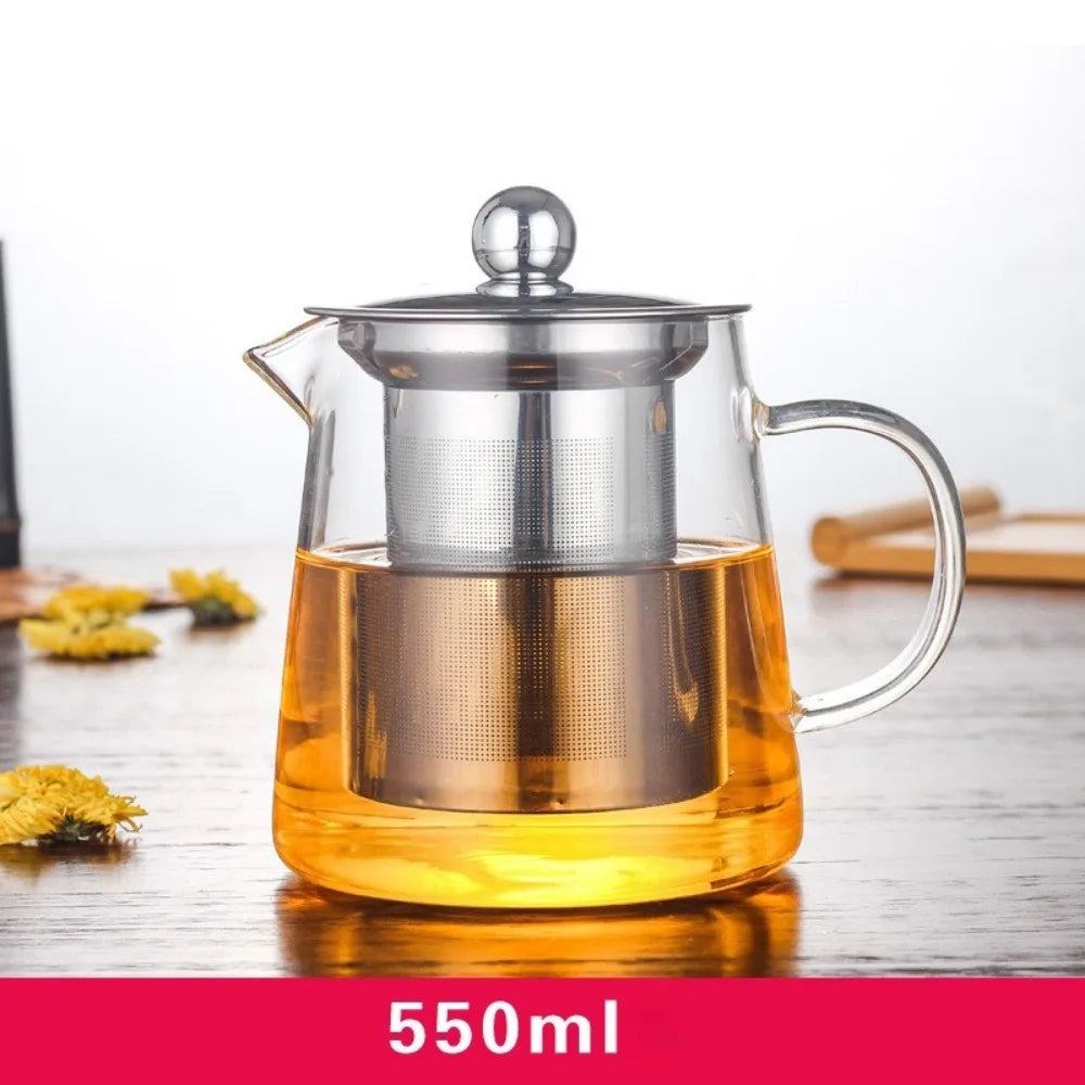 Elegant High-Temperature Resistant Glass Teapot with Removable Stainless Steel Infuser - Perfect for Induction Cooking and Tea Lovers!