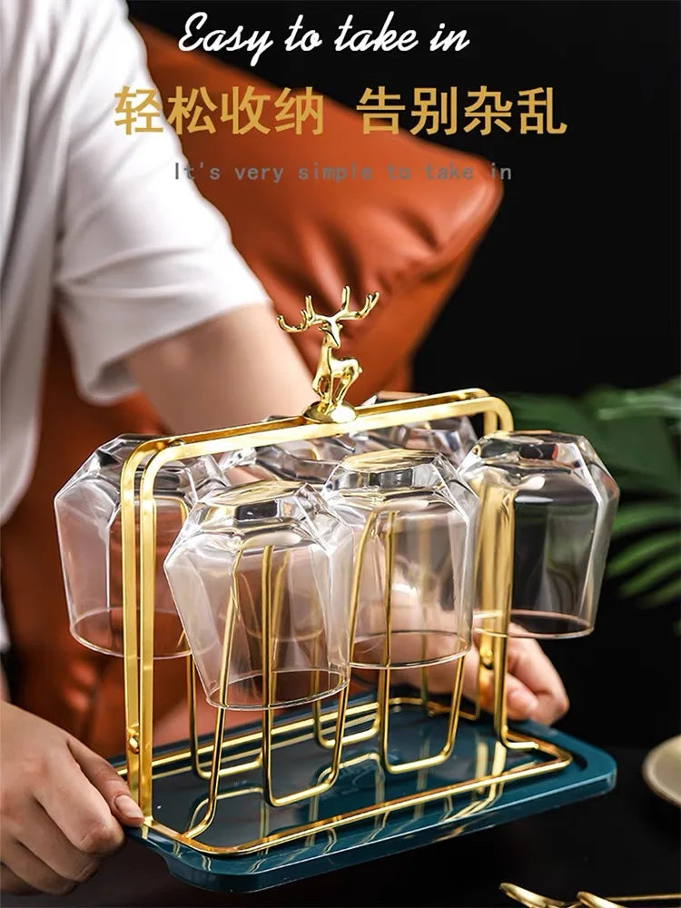 Elegant European Style Metal and Glass Water Cup Rack - Perfect for Stylish Home Organization