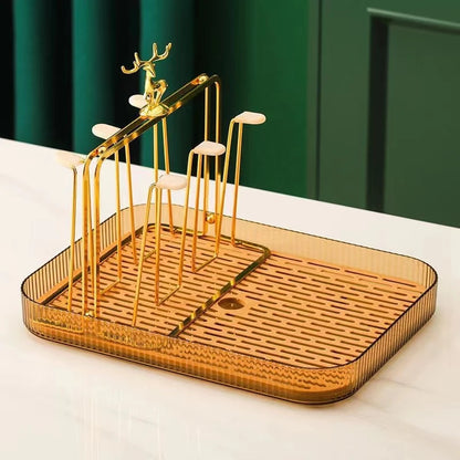 Elegant European Style Metal and Glass Water Cup Rack - Perfect for Stylish Home Organization