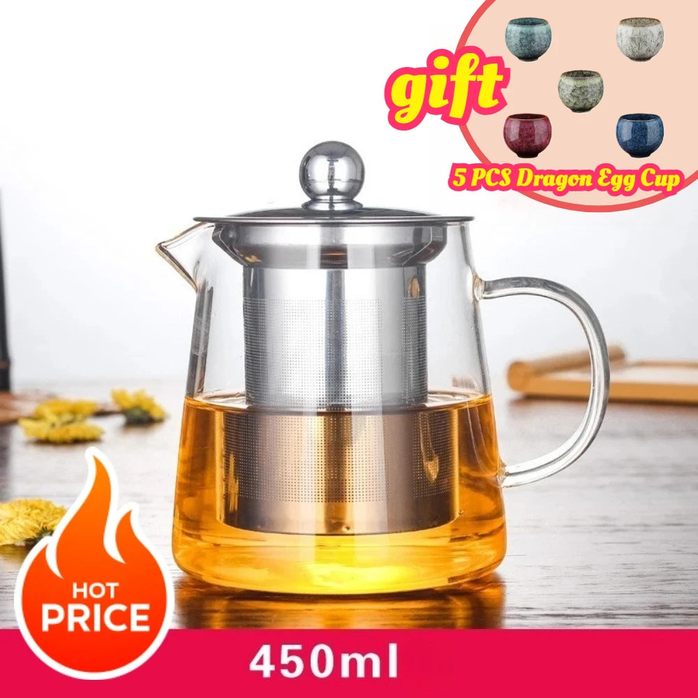 Elegant High-Temperature Resistant Glass Teapot with Removable Stainless Steel Infuser - Perfect for Induction Cooking and Tea Lovers!