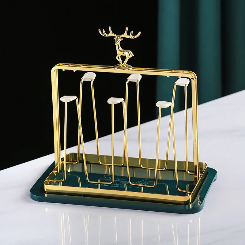 Elegant European Style Metal and Glass Water Cup Rack - Perfect for Stylish Home Organization
