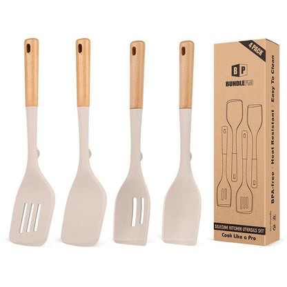 Silicone & Wood Kitchen Utensils Set