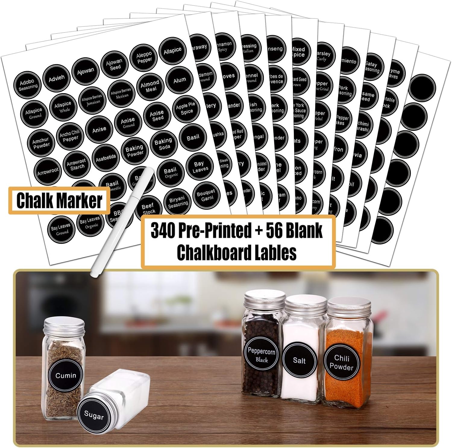 Spice Rack Organizer Complete Set, for Countertop, Cabinet or Wall Mount,Silver