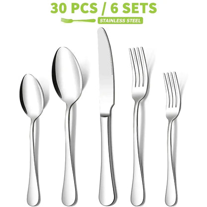30 Pcs Silverware Set for 6, Stainless Steel Flatware Tableware Set, Include Forks Spoons and Knives Set, Mirror Polished Cutlery Utensil Set for Home Restaurant, Dishwasher Safe