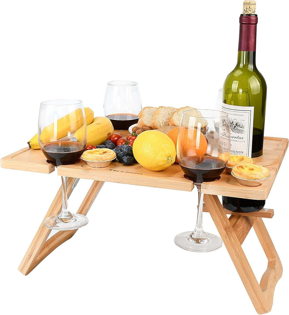 Wooden Portable Picnic Table with Wine Holder
