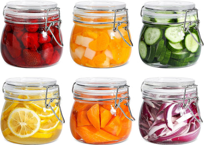 6-Pack 17oz Short Glass Storage Jars with Lids - Airtight Pint-Sized Canning Jars for Jams, Pickling, and Pantry Organization