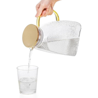 Fridge Door Water Pitcher, 1.8 Liter/60Oz Gold Lid, High Borosilicate Glass Leakproof Ice Tea Pitcher for Hot or Cold Beverage