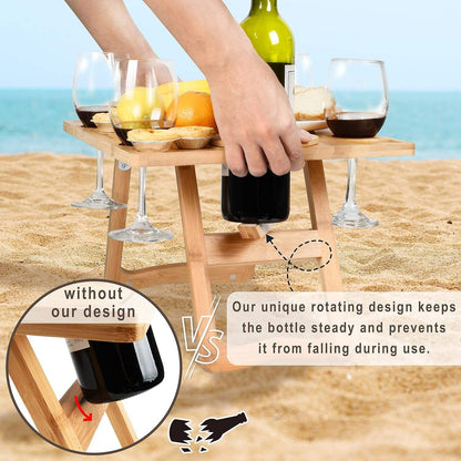 Wooden Portable Picnic Table with Wine Holder