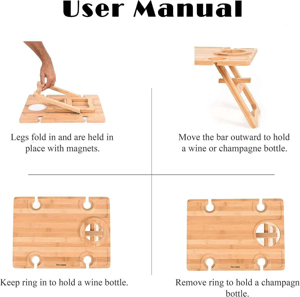 Wooden Portable Picnic Table with Wine Holder