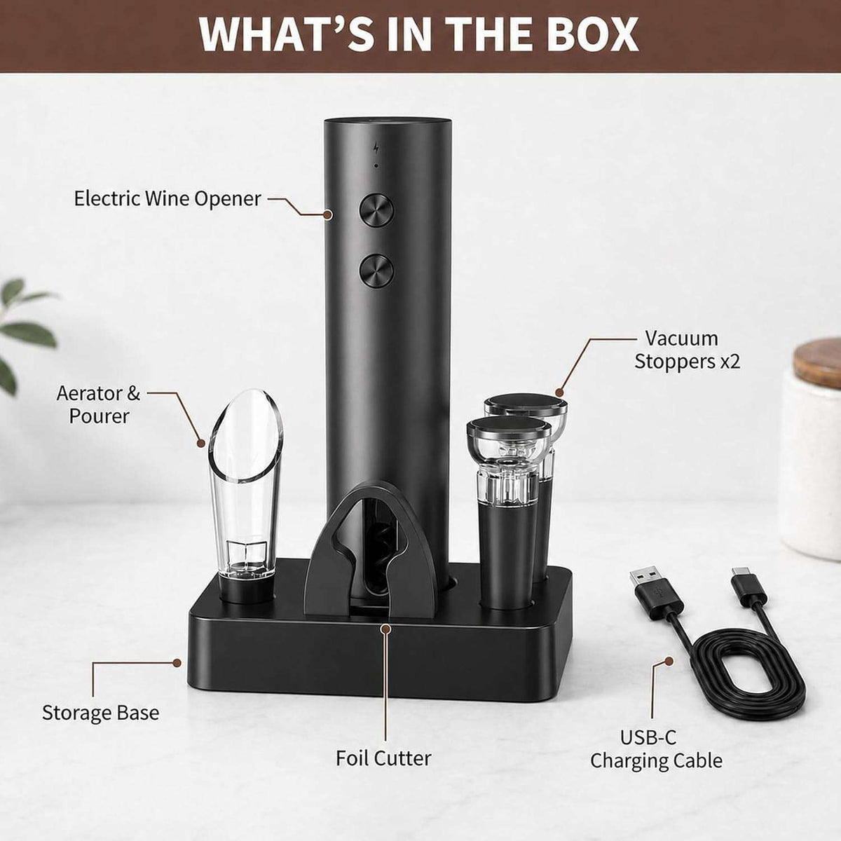 Electric Wine Opener, Rechargeable Automatic Wine Bottle Opener Set