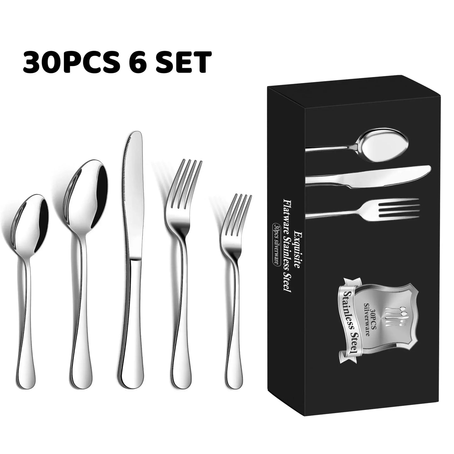 30 Pcs Silverware Set for 6, Stainless Steel Flatware Tableware Set, Include Forks Spoons and Knives Set, Mirror Polished Cutlery Utensil Set for Home Restaurant, Dishwasher Safe
