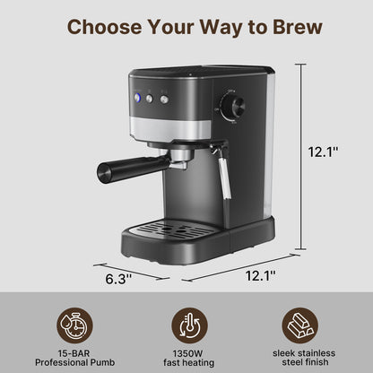 Experience Barista-Quality Coffee at Home with the NICWIN 15-Bar Espresso Machine Featuring Auto Milk Frother and Steam Wand